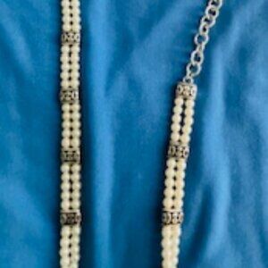 Brighton Necklace with double strand of pearls and silver beads